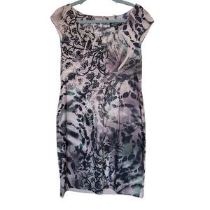 Meutral Tone Lace Printed Sheath Dress